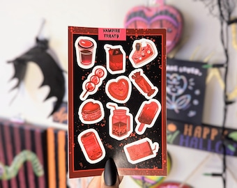 Vampire Treats Sticker Sheet: Goth Kawaii Journal Stickers Valentine's Day