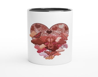 Valentines Day Mug - Vday Mug - Valloween Mug - Spooky Vday Mug - Valentines Day Art - White 11oz Ceramic Mug with Color Inside