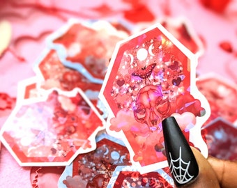 Coffin Shaped Holographic Sticker - Valentine's Day Sticker - Holographic Sticker - Valloween Sticker - Coffin Shaped Sticker - V-day Art