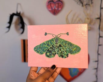Original Gouache Moth Painting: Surreal Spring Wall Art (5x7 inches)