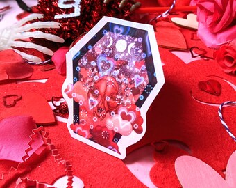 Coffin Sticker, Heart Sticker, Holographic Sticker, Valentine’s Day Sticker, Rainbow Holographic Heart Sticker, Die Cut Sticker