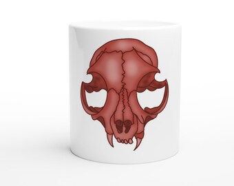 Red Cat Skull Mug - Valentines Day Mug - Valloween Mug - Goth Valentines Day Mug - Goth Mug - Spooky Valentines Mug - White 11oz Ceramic Mug