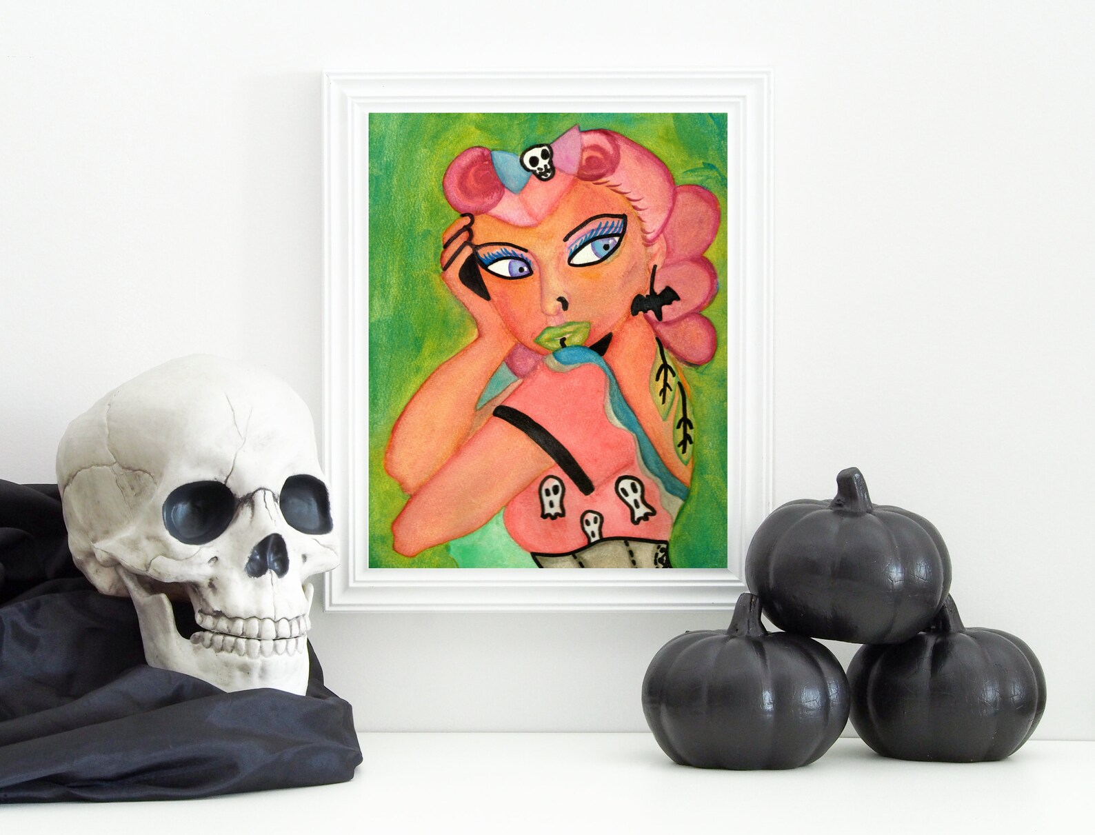 Spooky Pinup Girl Pinup Girl Tattooed Girl Printable Etsy