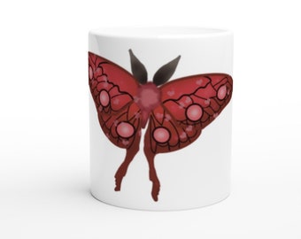 Red Moth Mug - Valloween Mug - Vday Mug - Valentines Day Mug - White 11oz Ceramic Mug