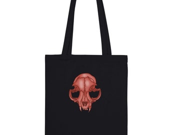 Red Cat Skull Tote Bag - Reusable Tote Bag - Valentines Day Tote Bag - Vday Tote Bag - Goth Tote Bag - Cat Skull Bag - Premium Tote Bag