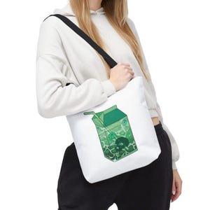 Bolsa de jugo verde - Bolsa ecológica reutilizable para la compra, diseño de dibujos animados, regalo para amantes de la salud, estilo veraniego