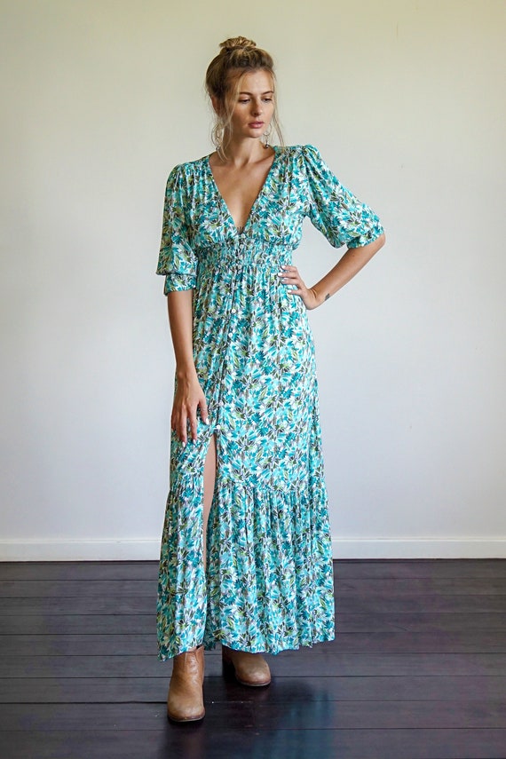 V Neck Floral Maxi Dress For Summer Wedding Guest Etsy