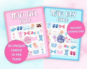Gender Reveal Game, Unique Reveal Idea, 20 Printable Bingo Cards