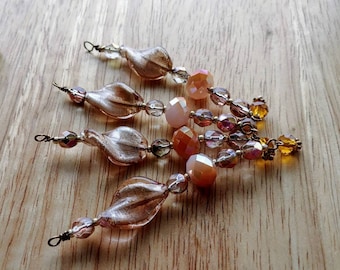Unique Gold and Peach Czech Glass Handmade Bead Suncatcher / Suncatchers - set of 4 suncatchers with matching handmade hooks