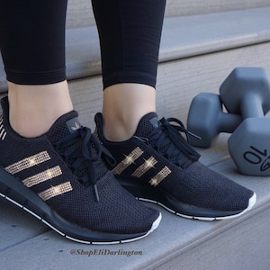 Black and rose gold adidas shoes top