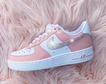 Custom Hand Painted Swarovski Nike Air Force 1 Low 07 Sneakers with Clear  Swarovski Crystals