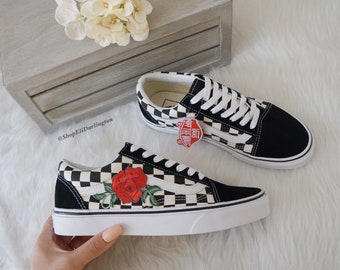 red rose checkered vans