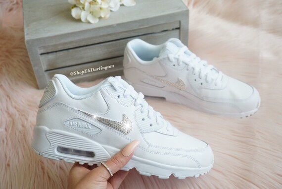 Custom Women's Youth Nike Air Max 90 Shoes in White With 