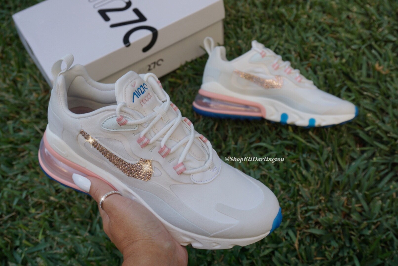 Swarovski Bling Nike Air Max 270 React Shoes in Rose Gold 