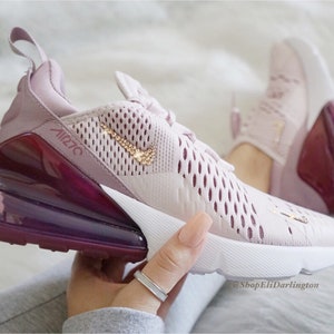 nike women's air max 270 in white and black encrusted with rose gold swarovski crystals