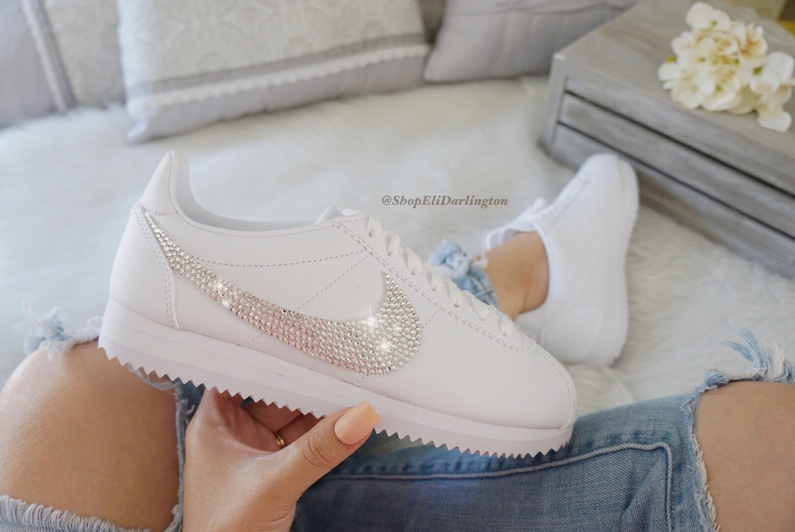 Zapatillas Swarovski Nike Cortez Brilladas Cristales Etsy