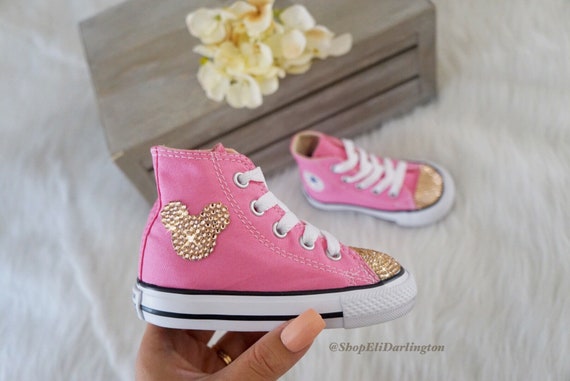 Avec Or Blinged Chuck Customisés Mouse Swarovski Haute Rose Disney Top Mickey Taylor Converse Chaussures 7F7WvgRq
