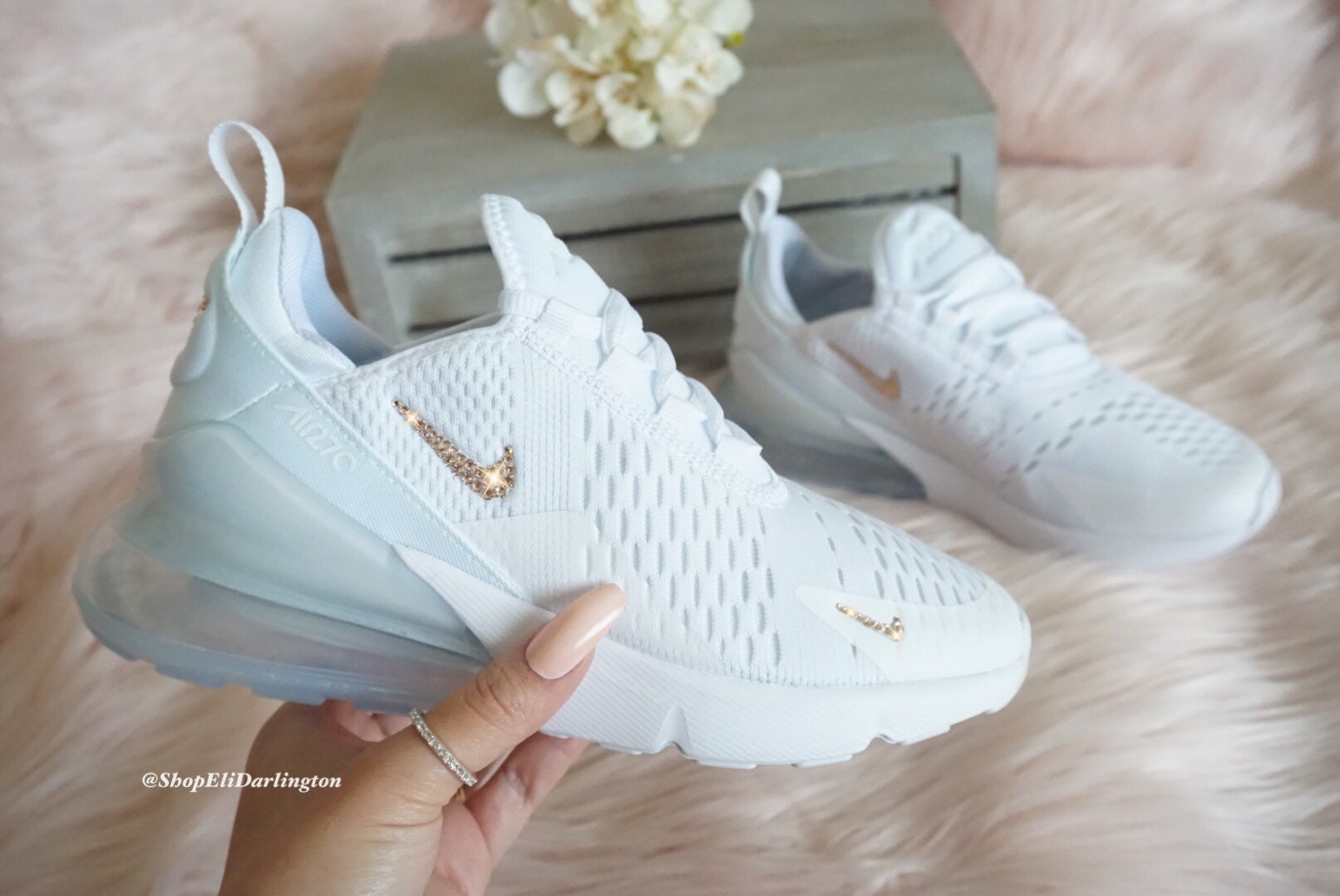 Swarovski Bling Nike Air Max 270 Shoes in Rose Gold Swarovski