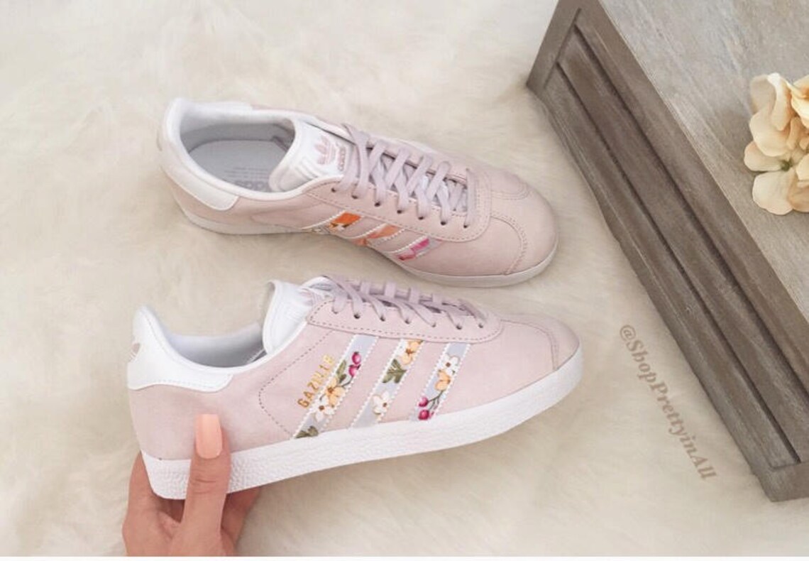 Custom Adidas Gazelle with Floral Design on Stripes | Etsy