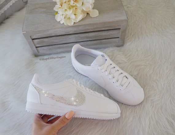 Swarovski Nike Cortez Schoenen Blinged met Zilver Swarovski - Nederland