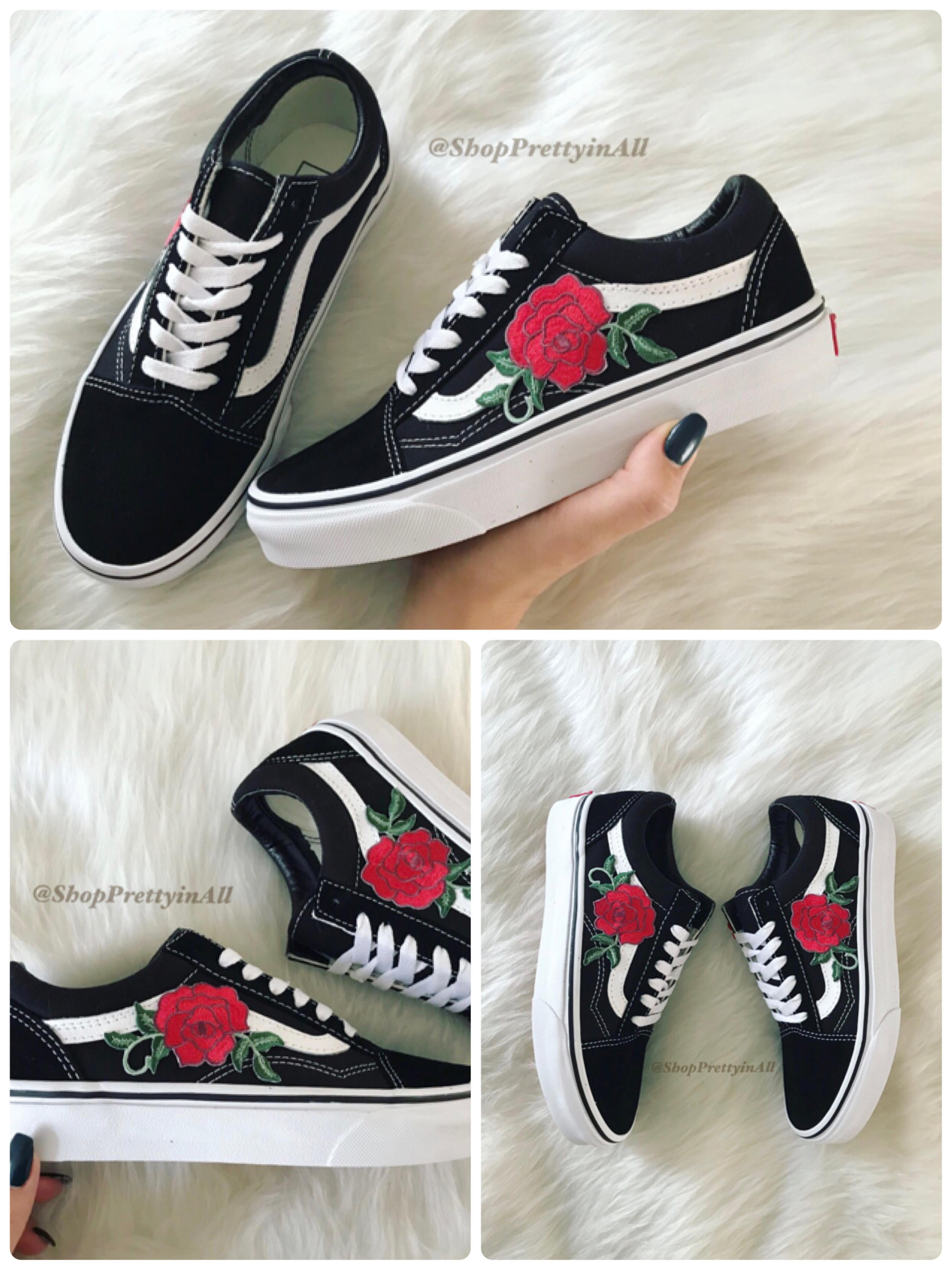 SALE Custom Vans Old Skool Appliqu Rosa Rossa Rosa Ricamata