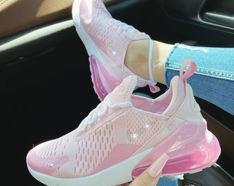 Swarovski Bling Pink Nike Air Max 270 Shoes in Silver Swarovski Crystals