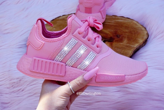 Derfra klar heldig Women's Youth Pink Adidas NMD Shoes With Silver Swarovski - Etsy