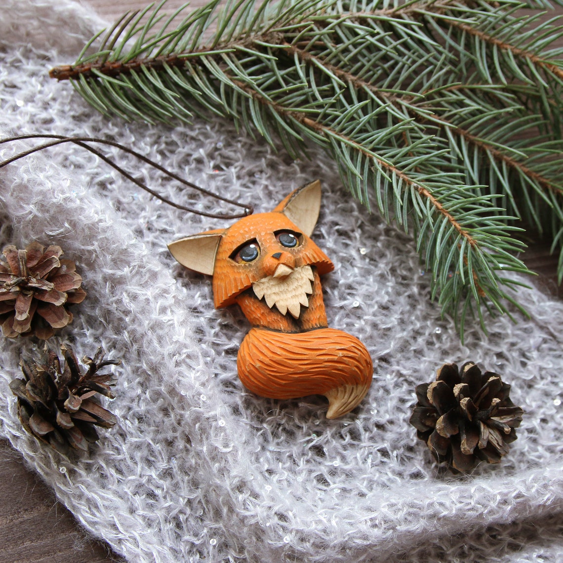 Wooden Fox Ornament Christmas tree Toy Wood carving Wooden Etsy