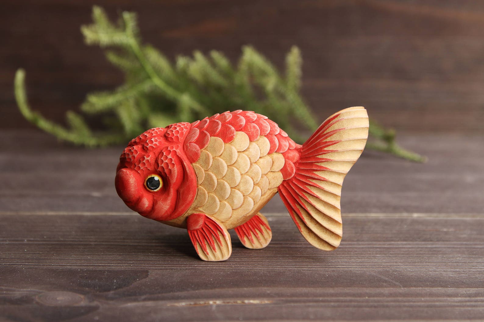 Red GoldFish Figurine Wood Carving Goldfish Art Hand Carved Etsy