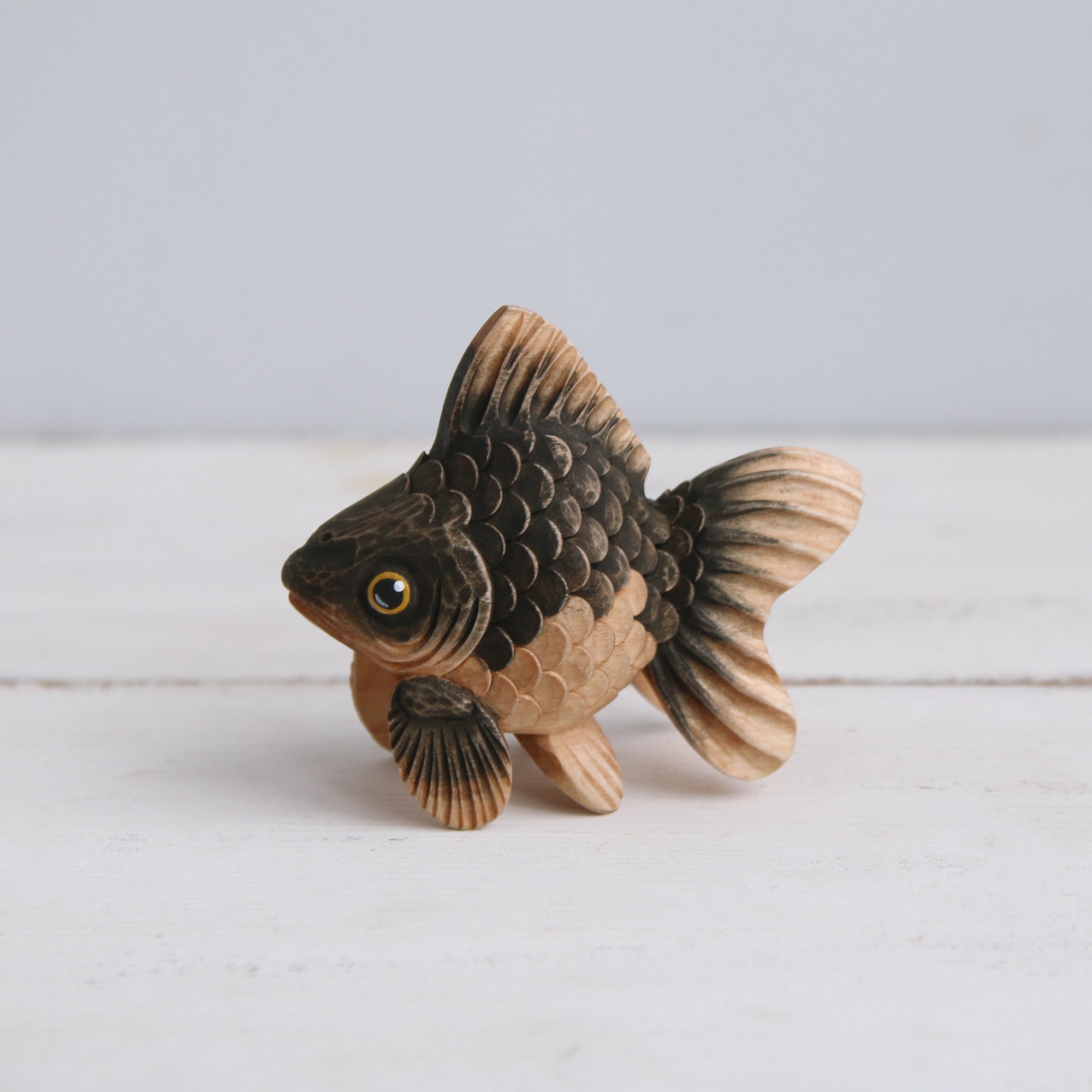 Wooden Goldfish Figurine Wood Art Carving Woodcarving Animal Etsy