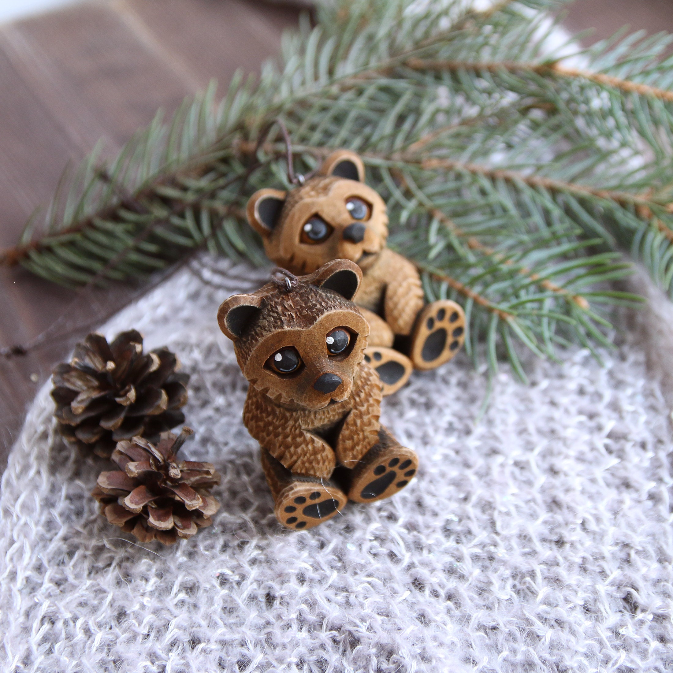 Wood carved Bear ornaments Christmas tree toys Wood carving Etsy