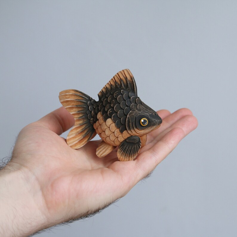 Wooden Goldfish Figurine Wood Art Carving Woodcarving Animal Etsy