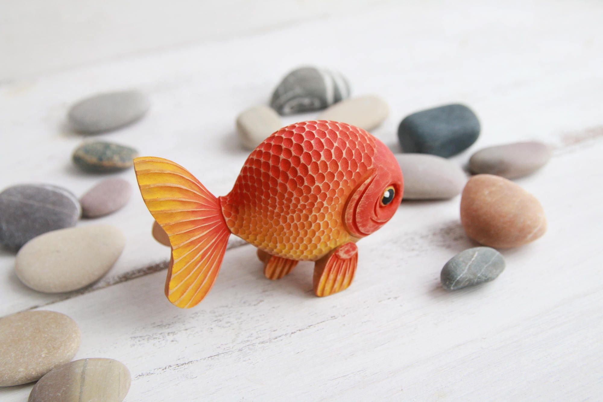 Wood Carved Goldfish Figurine Wood Carving Gold Fish Wooden Etsy