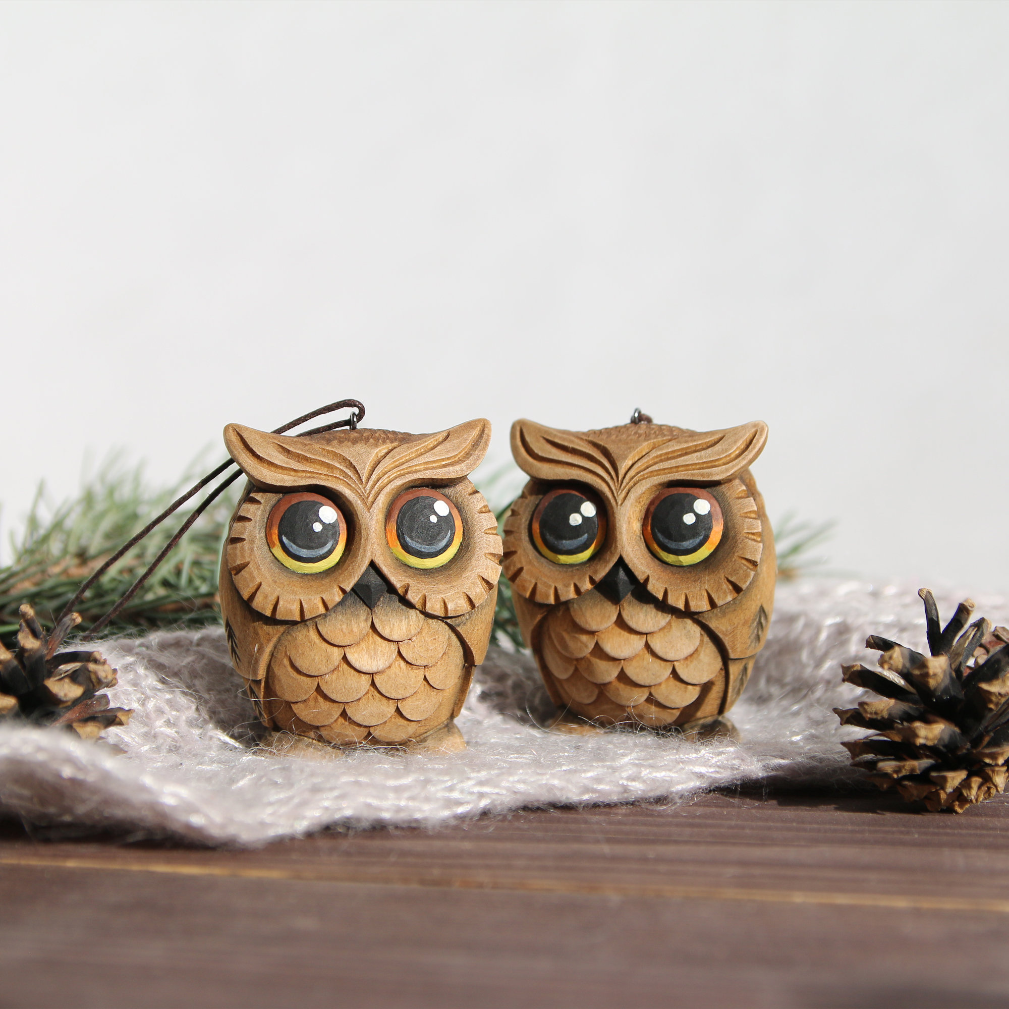 Carved owl ornament Owl lover gift Christmas ornaments Wood Etsy