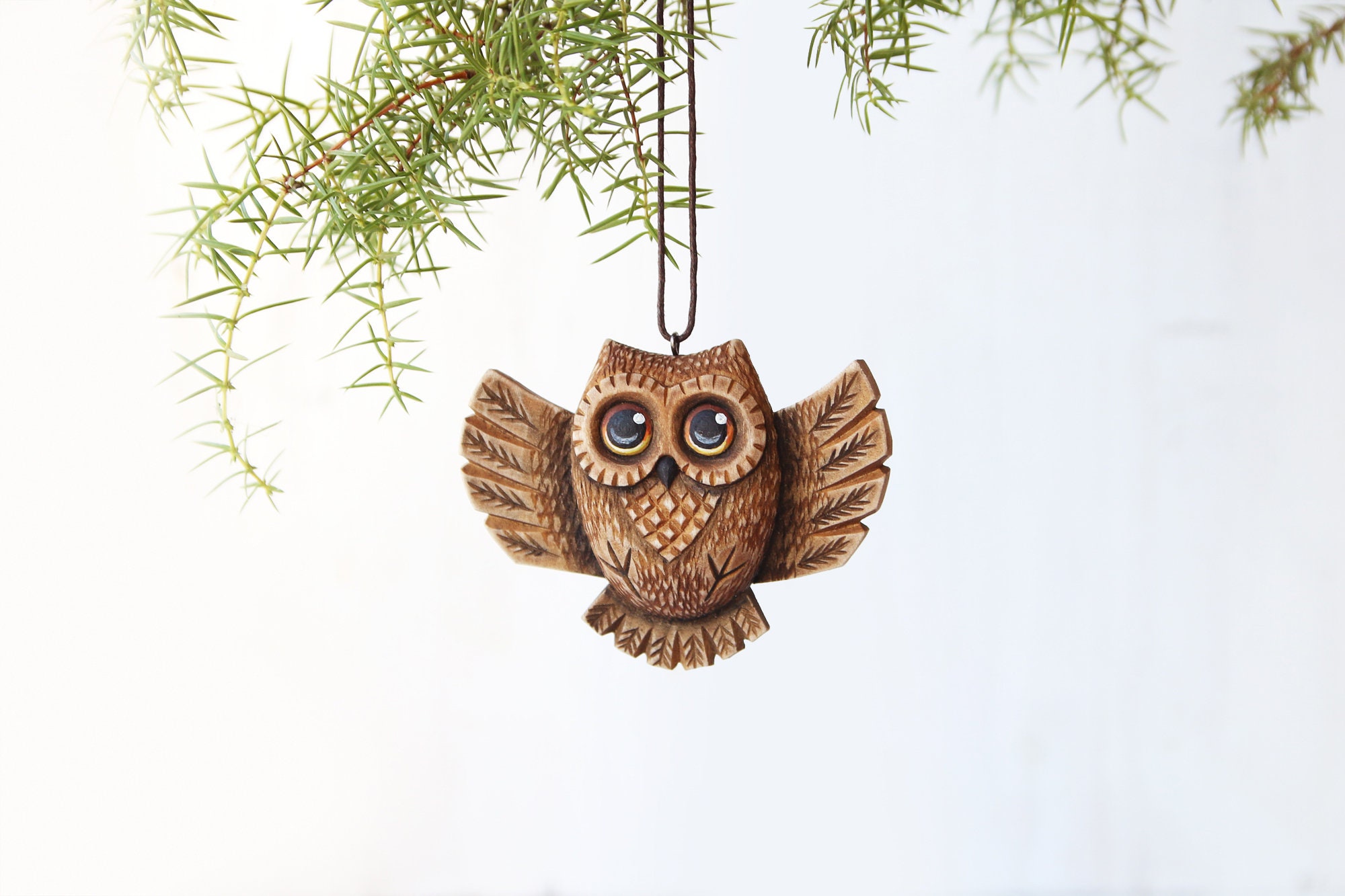 Carved Wood Owl Ornament Christmas Tree Toys Wood Carving Etsy