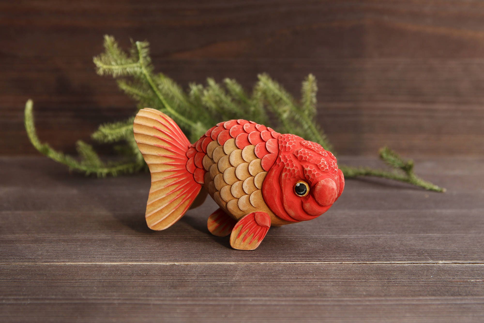 Red GoldFish Figurine Wood Carving Goldfish Art Hand Carved Etsy