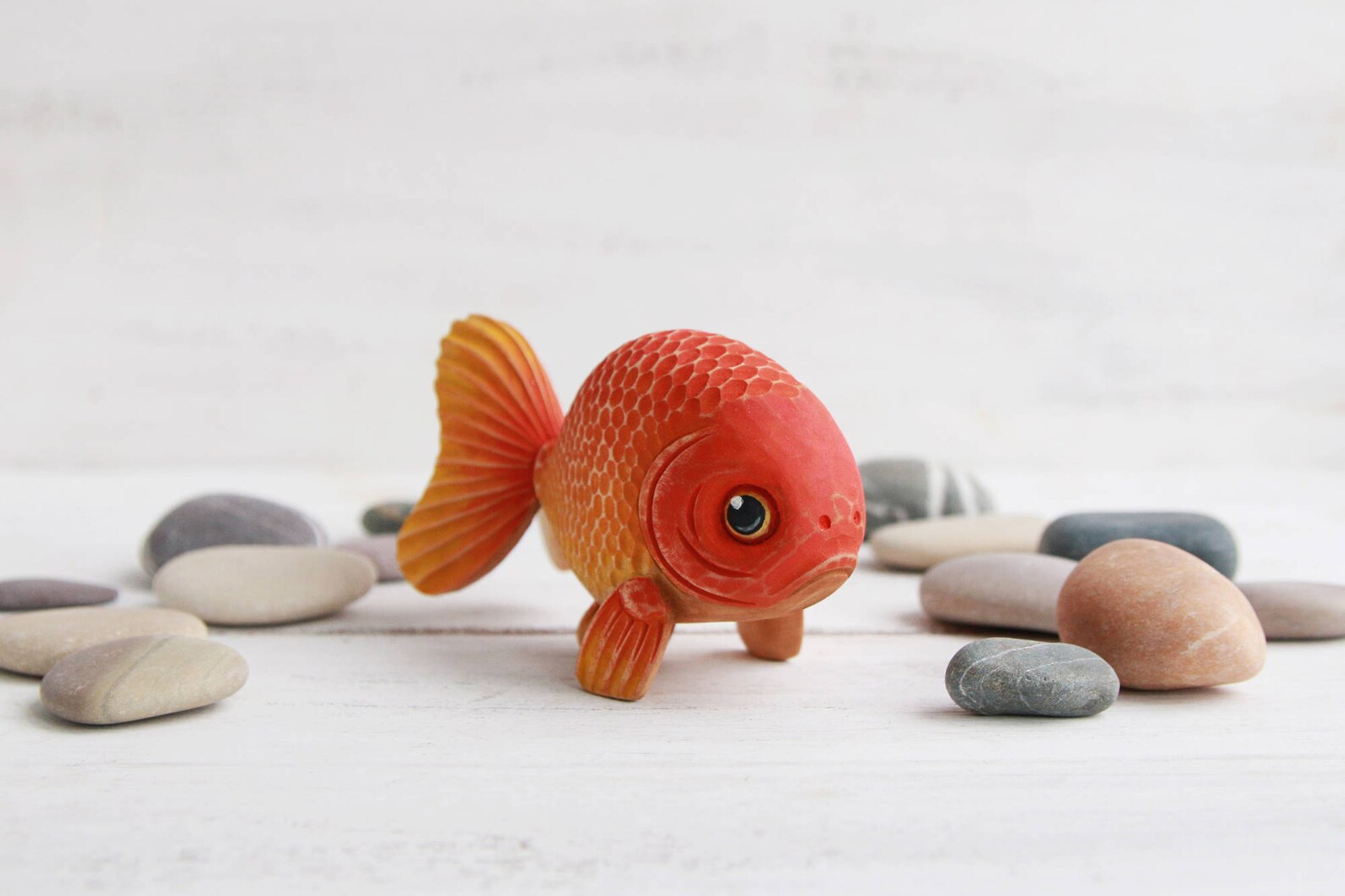 Wood Carved Goldfish Figurine Wood Carving Gold Fish Wooden Etsy