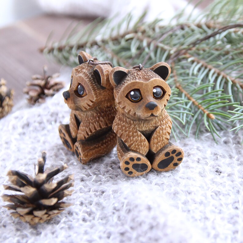 Wood Carved Bear Ornaments Christmas Tree Toys Wood Carving Etsy