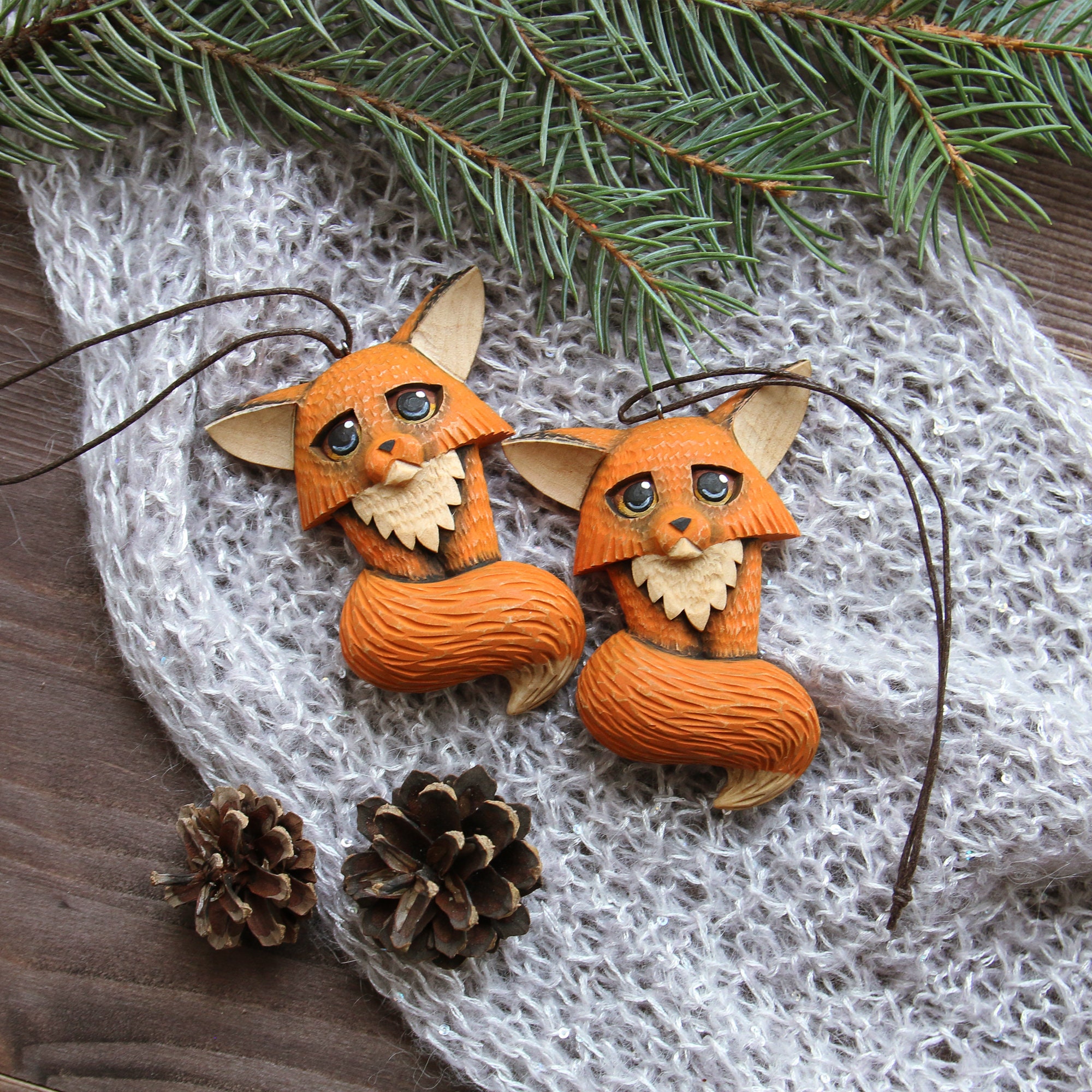 Wooden Fox Ornament Christmas tree Toy Wood carving Wooden Etsy