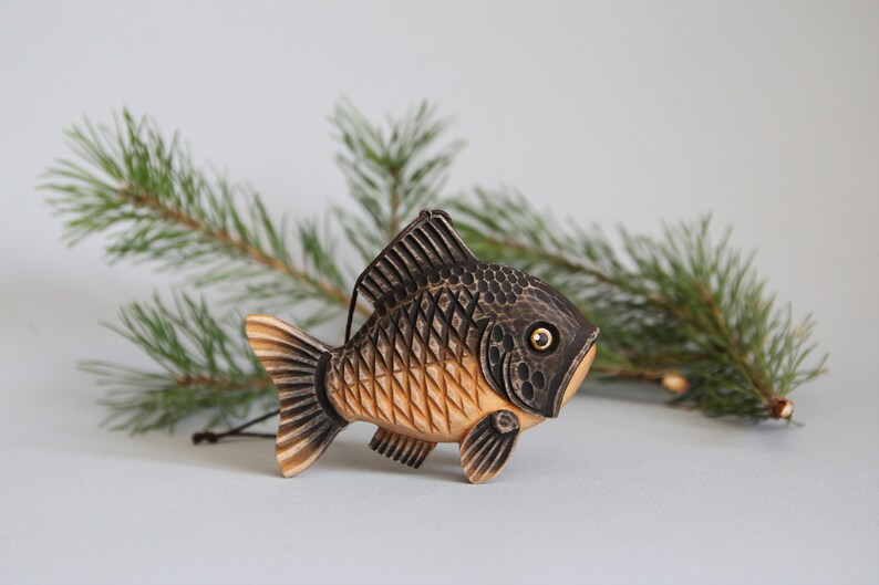 Wooden Fish Ornaments Christmas Tree Toy Wood Carved Fish Etsy Canada