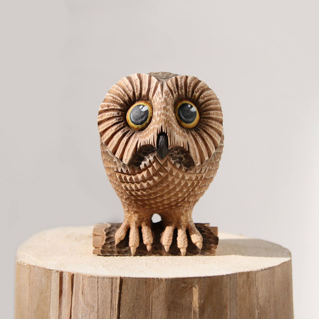 Wooden Owl Figurine Owl Gift Wood Carving Owlet Miniature 5Th
