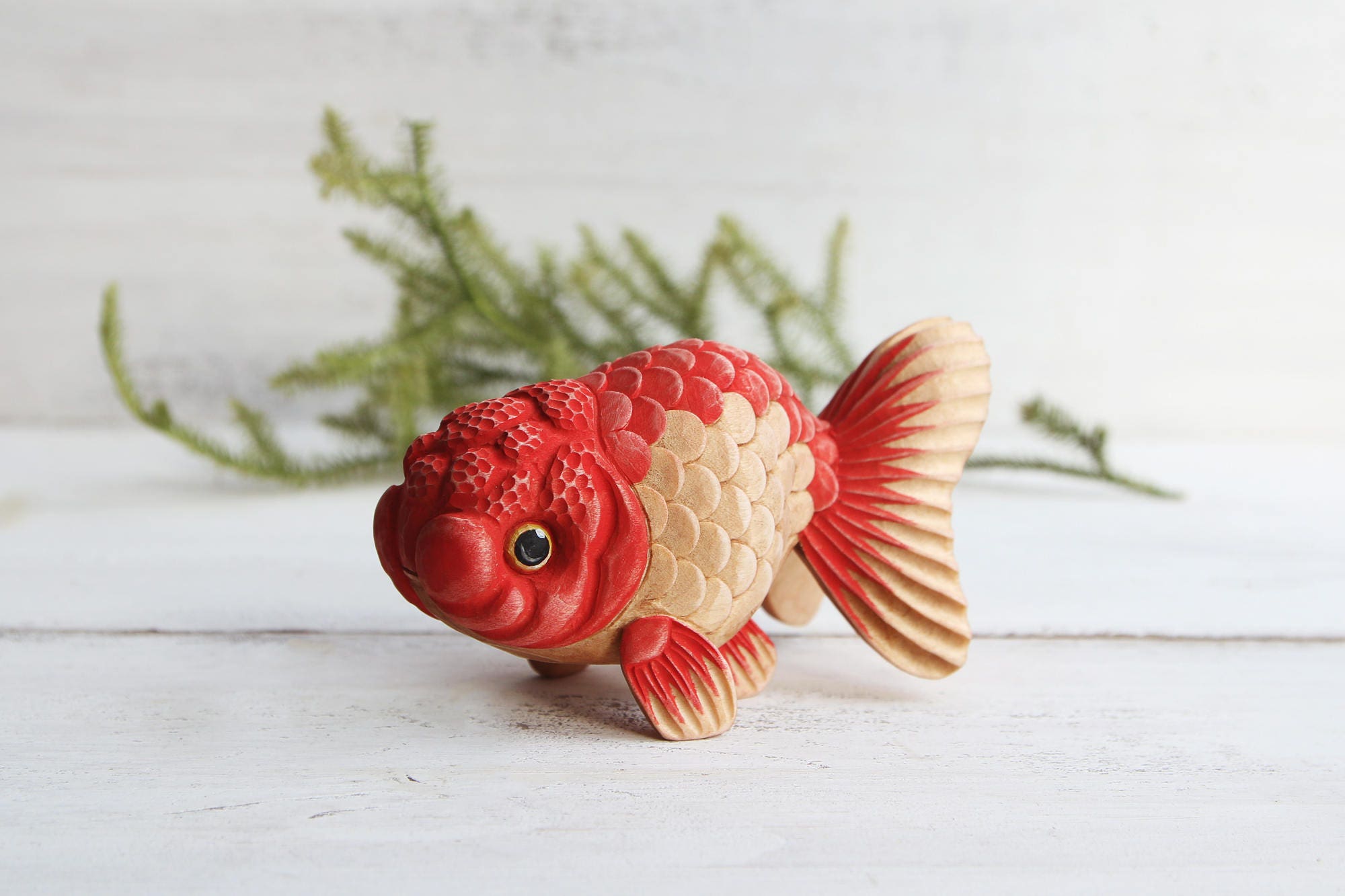 Red GoldFish Figurine Wood Carving Goldfish Art Hand Carved Etsy