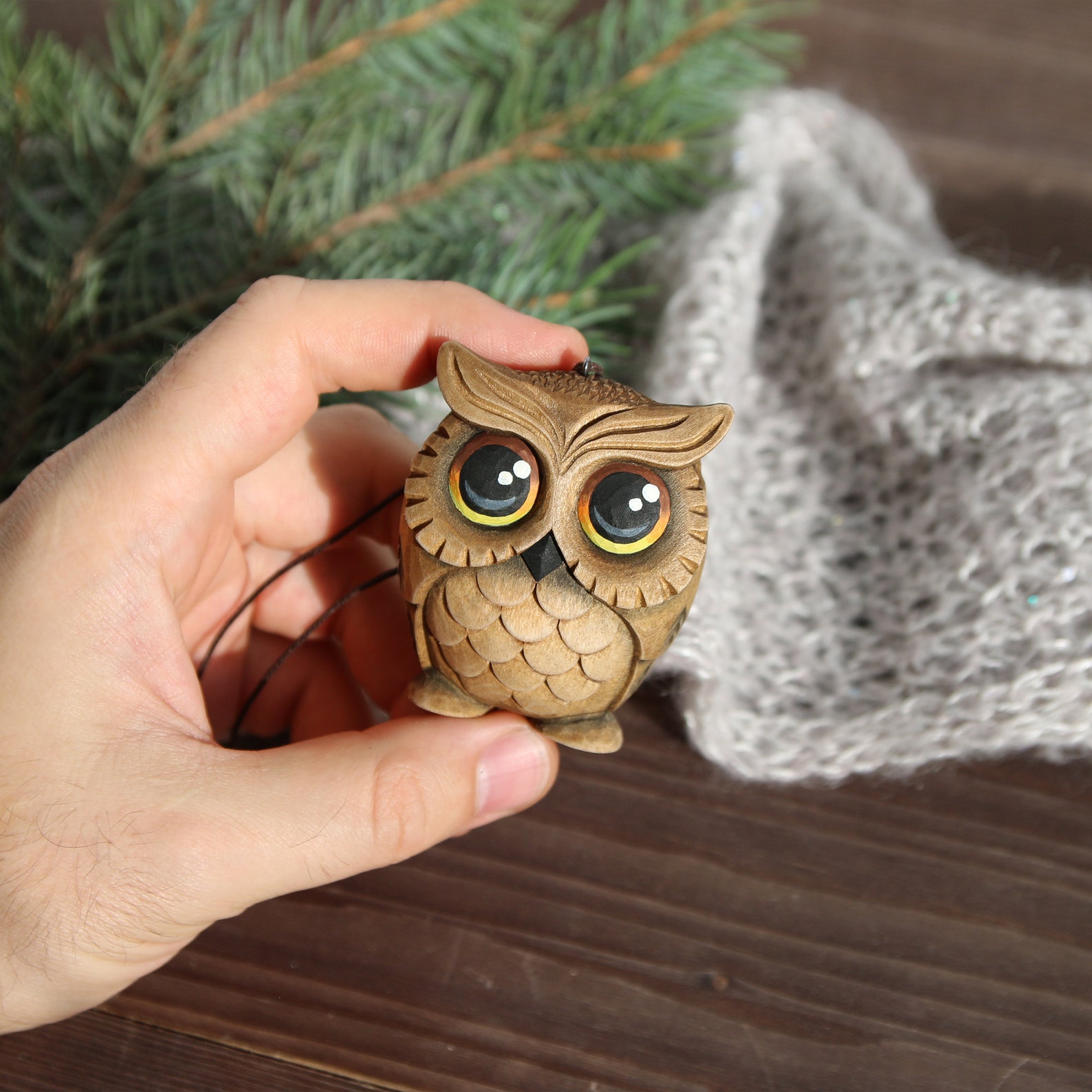 Carved owl ornament Owl lover gift Christmas ornaments Wood Etsy