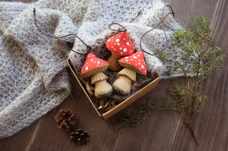 Wooden Mushroom Ornament Christmas tree toy Amanita Muscaria Etsy