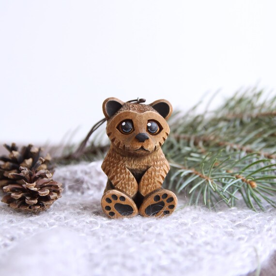 Wood Carved Bear Ornaments Christmas Tree Toys Wood Carving Etsy