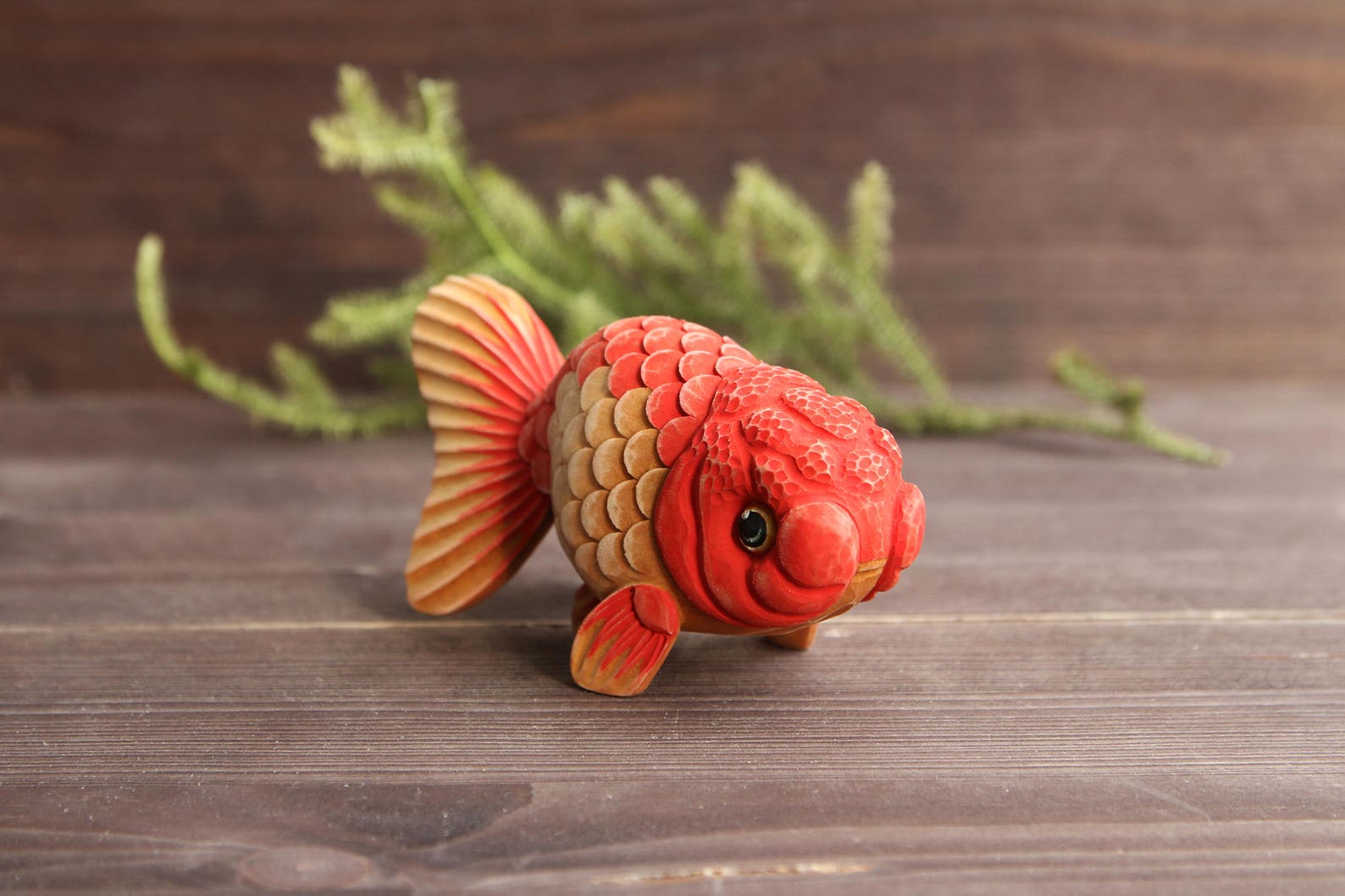 Red GoldFish Figurine Wood Carving Goldfish Art Hand Carved Etsy