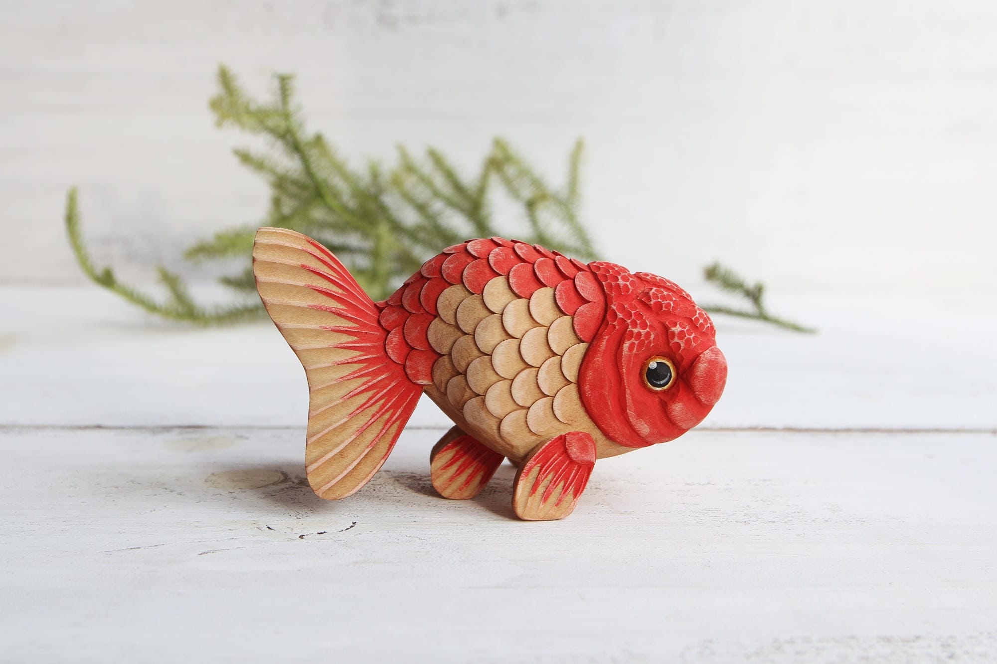 Red GoldFish Figurine Wood Carving Goldfish Art Hand Carved Etsy