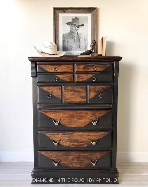 Sold Industrial Black Tall Dresser Farmhouse Chest Etsy