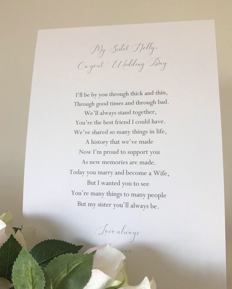 To My Sister on Your Wedding Day Sister Wedding Day Poem Etsy