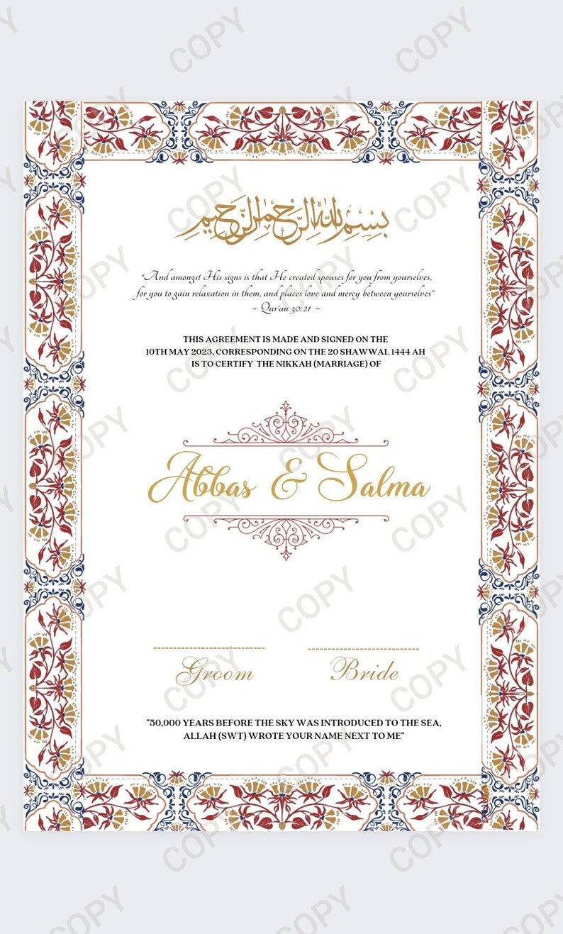 Nikkah Certificate | Nikkah Certificate | Nikkah Nama | Nikkah Contract | Personalised Nikkah certificate Bild 10